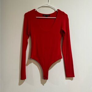 Naked Wardrobe Long Sleeve Red Bodysuit